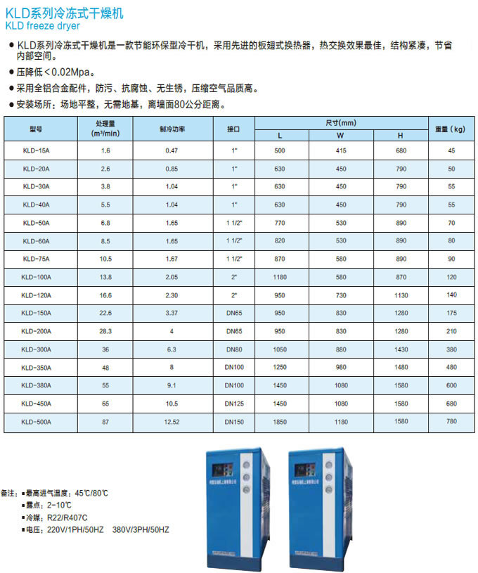 高效冷冻式干燥机参数